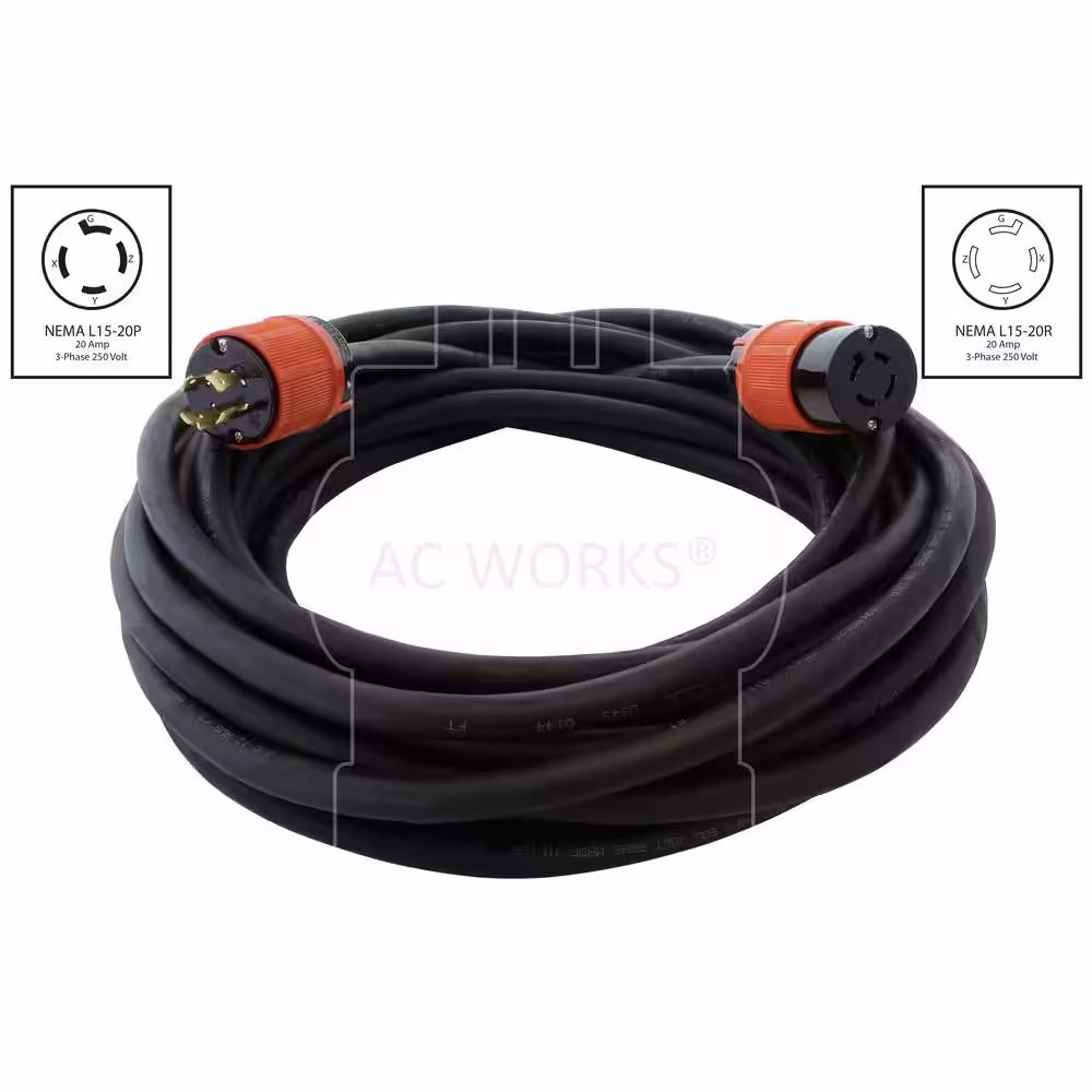 WORKS 25 ft. SOOW 12/4 NEMA L15 20 20 Amp 3 Phase 250 Volt Industrial Rubber Extension