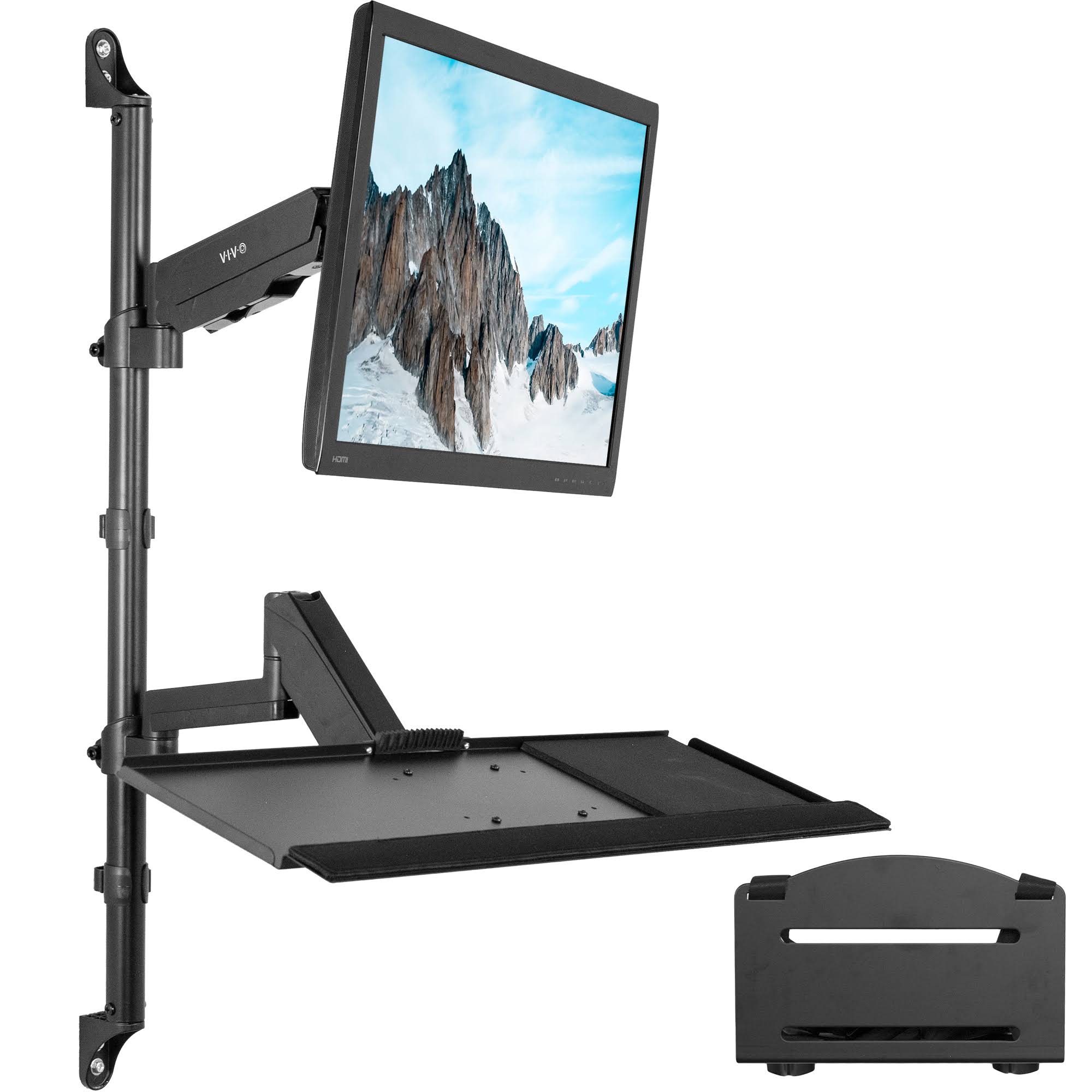 Sit Stand Height Adjustable Pneumatic Arm Wall Mount for 1 Screen Up to