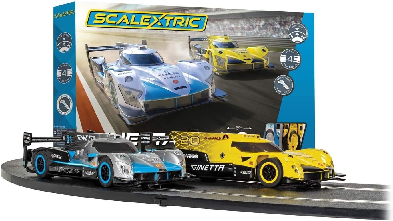 Ginetta Racers 1:32 Analog Slot Car Race Track Set C1412T Yellow Silver
