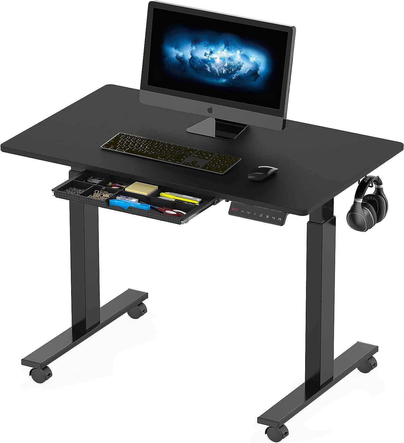 Workstations Electric Height Adjustable Mobile Rolling Standing Desk Workstation 40 x 24 Inches