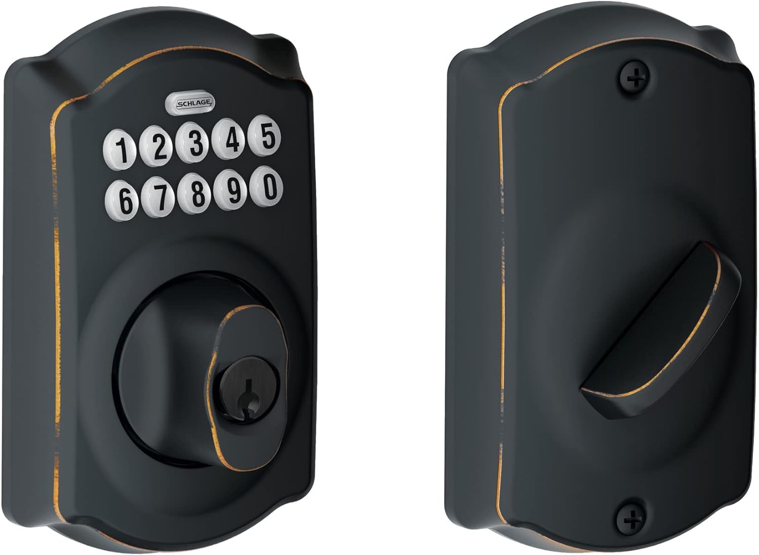 BE365 V CAM 716 Camelot Keypad Deadbolt Electronic Keyless Entry Lock Aged