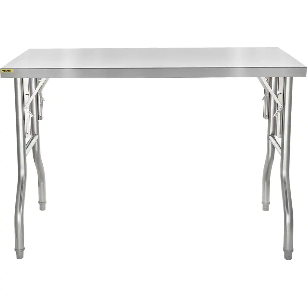 Silver Stainless Steel Table 48 x 30 in. Heavy duty Folding Table with 220 lb. Load Kitchen Utility Table for