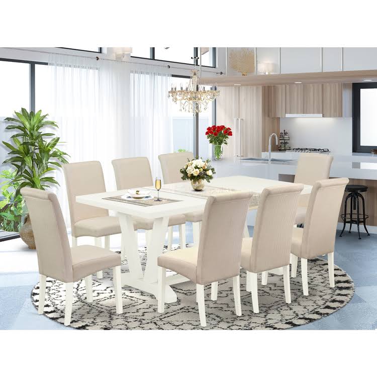 West Furniture V027Ba201 9 9 Piece Dining Room Set 8 Parson Dining Chairs and Small Rectangular Table Hardwood