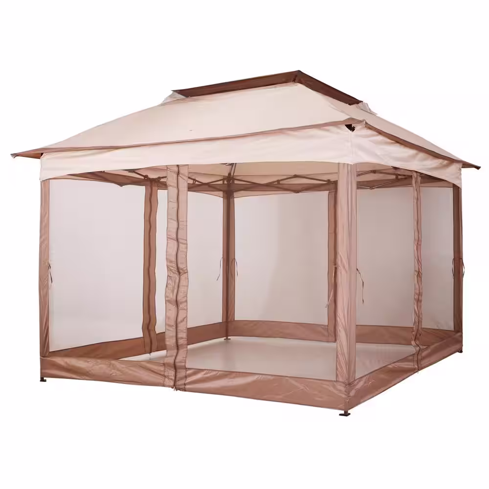 11 ft. x 11 ft. Outdoor 2 Tier Top Folding Portable Pop Up Gazebo with Removable Zippered Netting and Weather