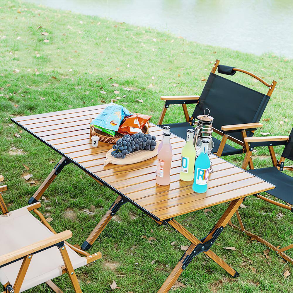 Yellow Aluminium Alloy Outdoor Picnic Table with Folding Solid X shaped Frame and