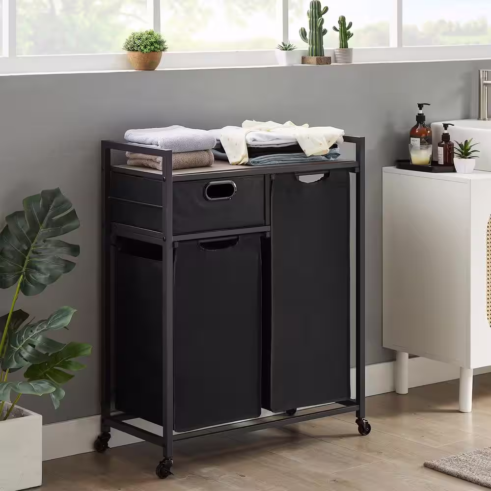 Gray 1 Drawer Particle Board Laundry Basket with Wheel or Adjustable Feet Laundry Hamper with Removable
