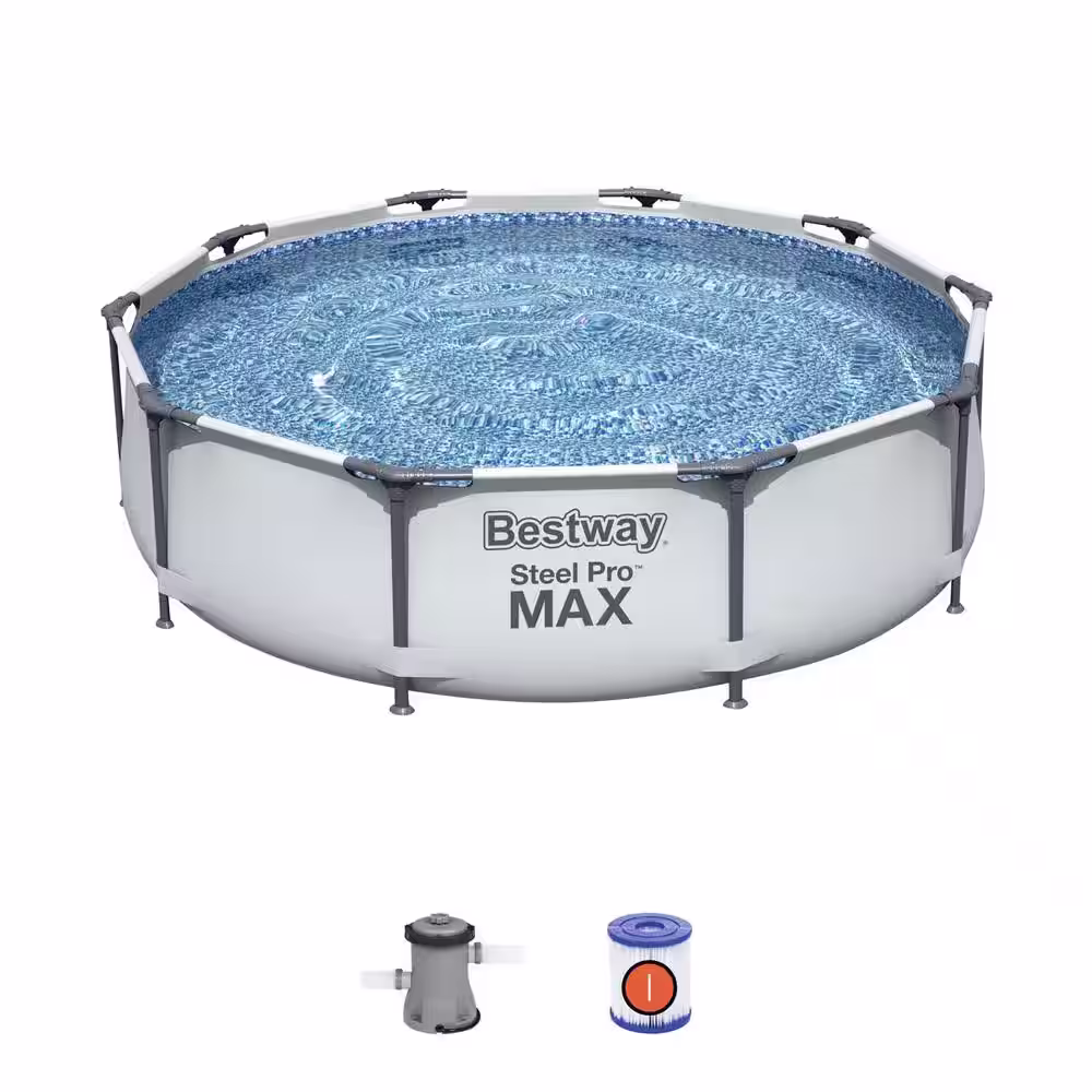 10 ft. Round 30 in. D Steel Pro Hard Side Frame Above Ground Family Swimming Pool