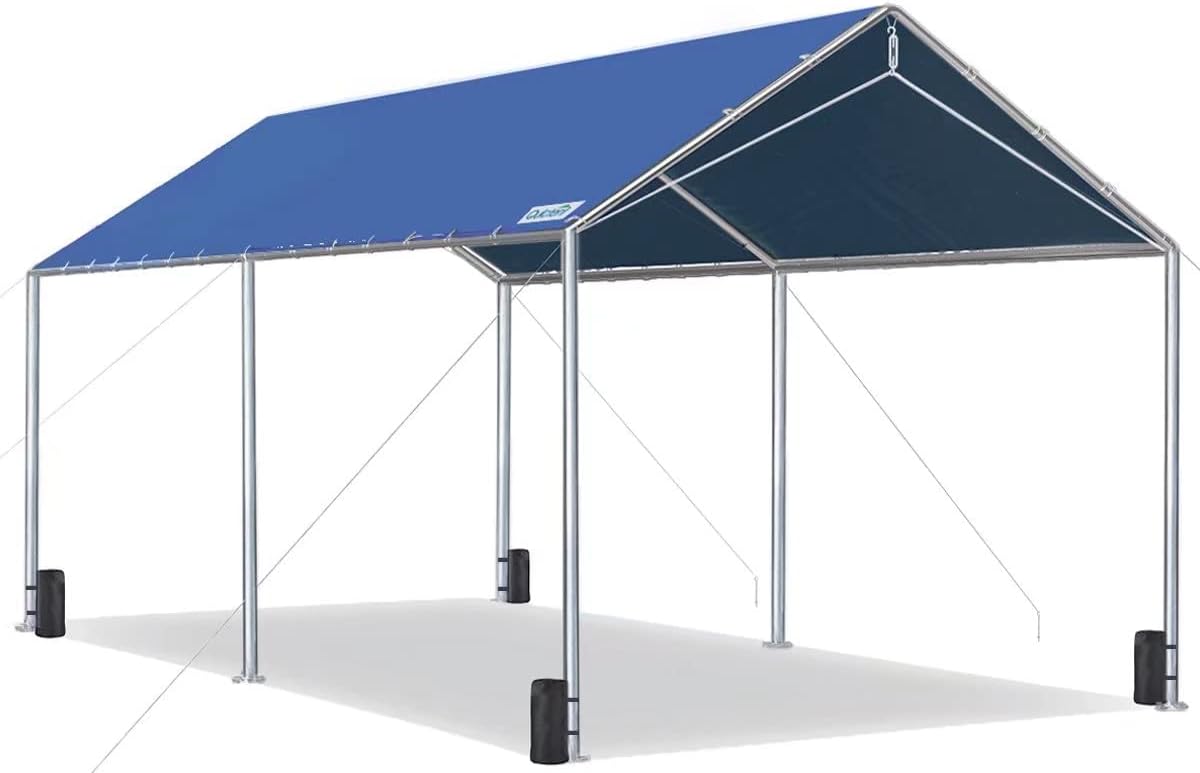 10X20ft Upgraded Heavy Duty Car Canopy Galvanized Frame Carport Outdoor Boat Shelter with 3 Reinforced Steel