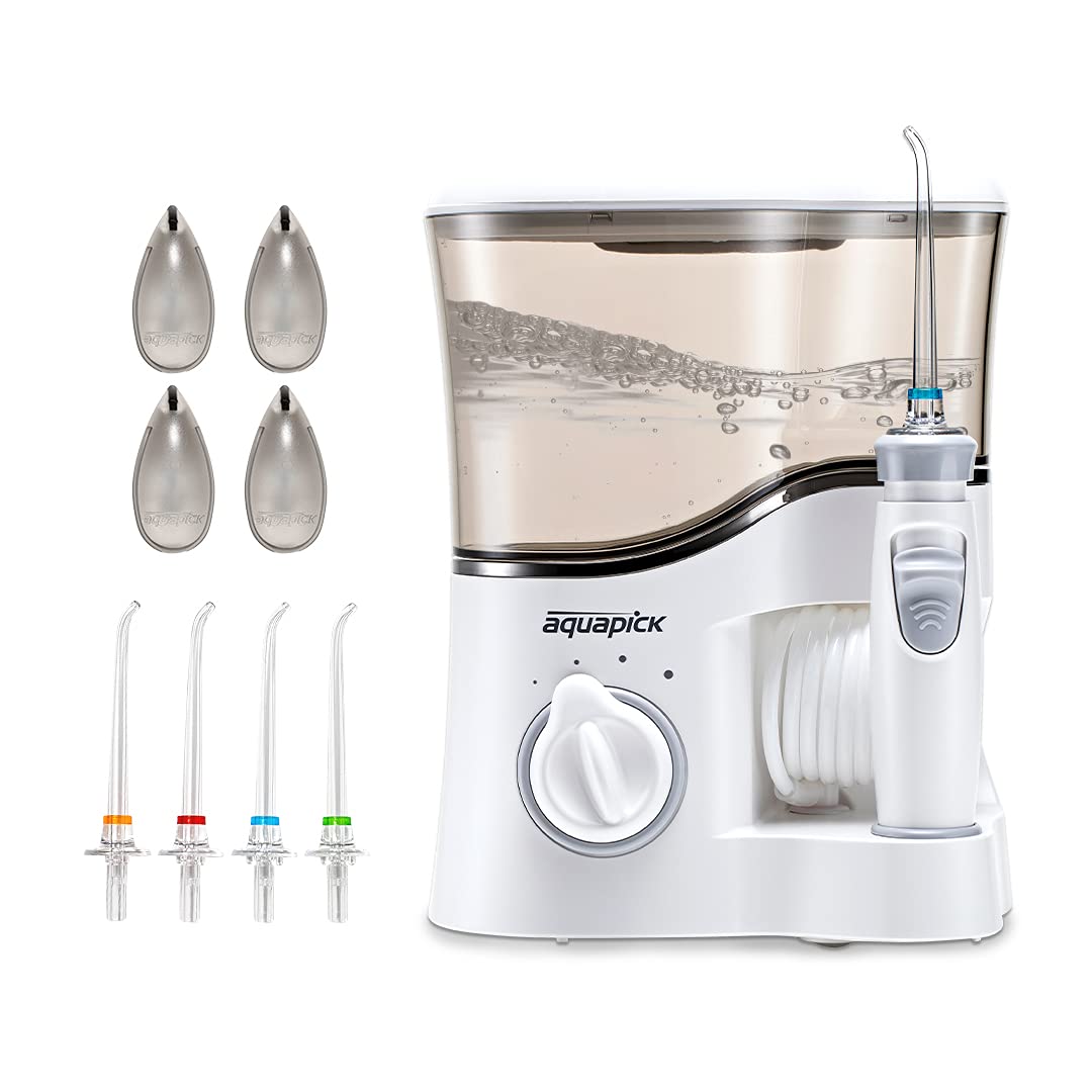 Water Flosser Teeth Cleaner Oral irrigator for Home 20oz (600ml) Large Water Tank with Set of 4 Jet Tips (AQ 350)