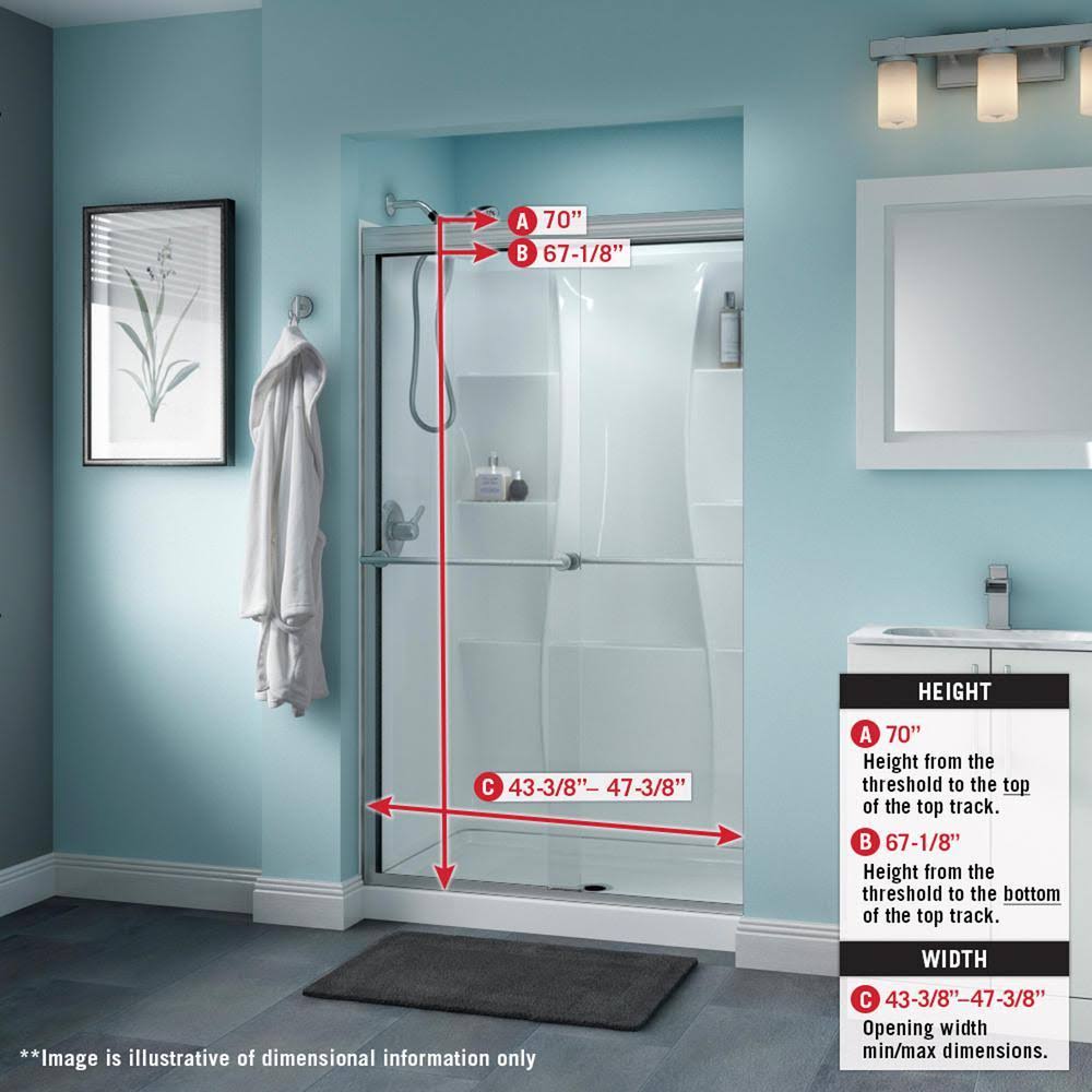 Sliding Shower Door 48 in. x 70 in. Semi Frameless Niebla Glass Nickel