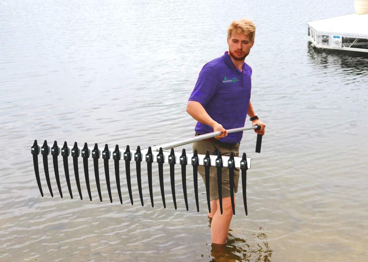 Zilla Extra Large Heavy Duty Aquatic Weed Rake with Long Tines For Lakes