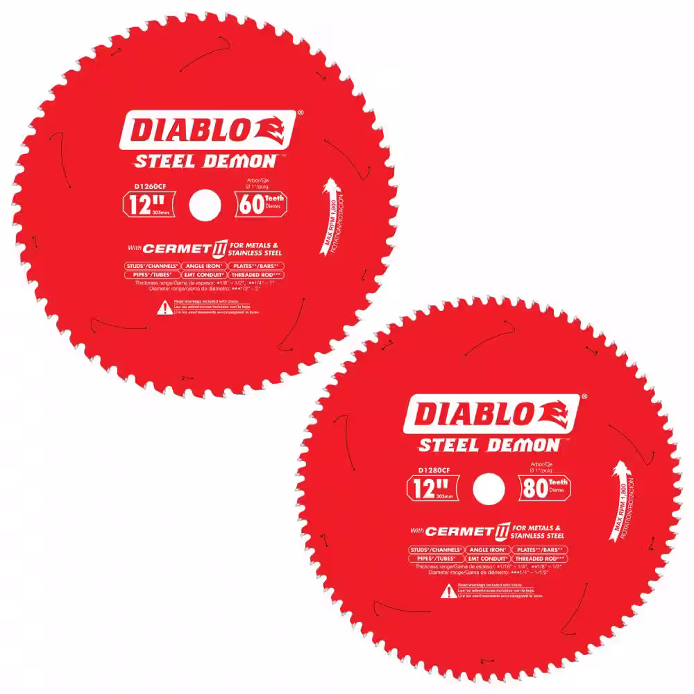 12 in. x 60 Tooth and 12 in. x 80 Tooth Steel Demon Cermet II Metals and Stainless Steel Circular Saw Blades