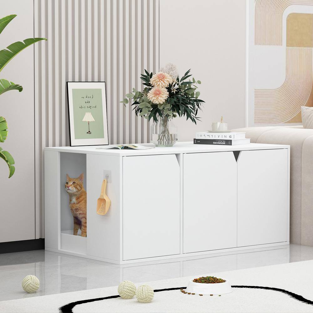 Wooden Litter Box Furniture Modern Cat Litter Box Enclosure Cat Washroom End Table Fits for Most Litter