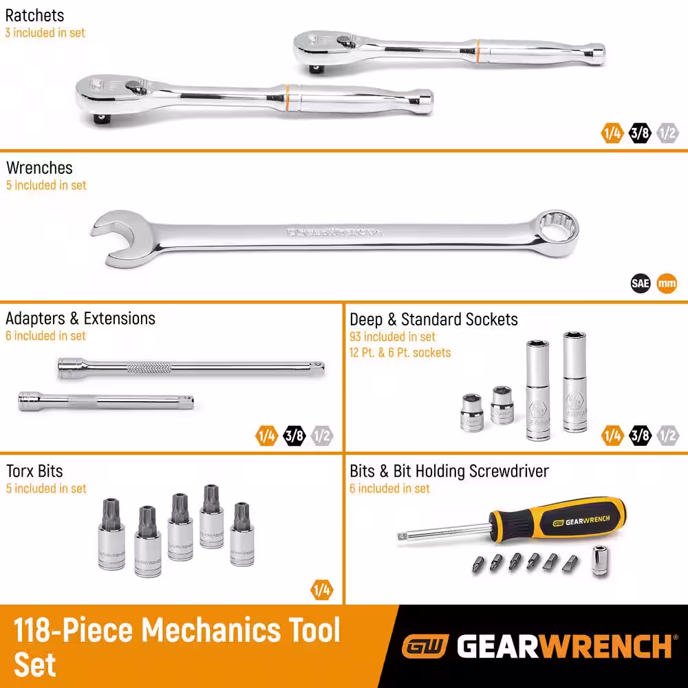 1/4 in. 3/8 in. and 1/2 in. Drive Standard and Deep SAE/Metric Mechanics Tool Set