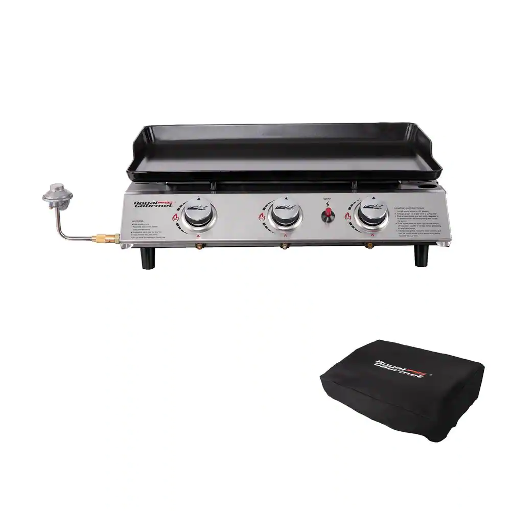 Gourmet 3 Burner 26 400 BTU Portable Gas Grill in Silver with Griddle Flat Top for Outdoor Camping Tailgating