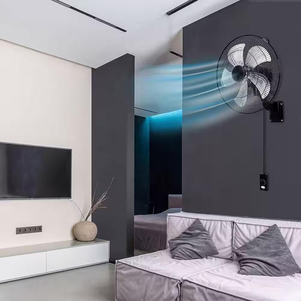 18 in. 5 Speed Household Commercial Wall Mount Fan in Black with 90 Degree Horizontal