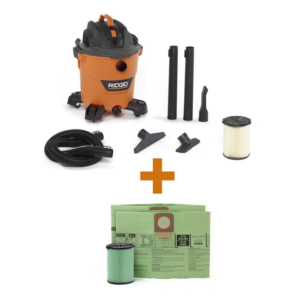 12 Gallon 5.0 Peak HP NXT Wet/Dry Shop Vacuum with Filter Locking Hose Accessories OSHA and HEPA Filtration Kit