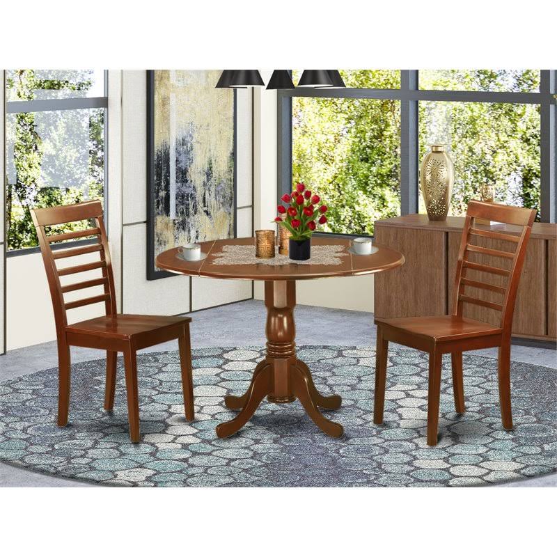 West Furniture DLML3 MAH W 3 PC Small Kitchen Table and Chairs set drop Leaf Table and 2 Kitchen Chairs