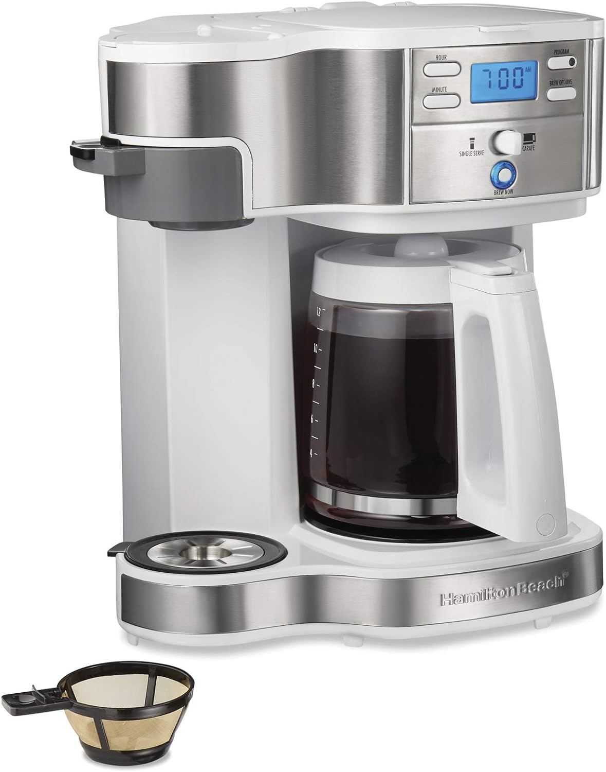 Beach 2 Way Brewer Coffee Maker Single Serve and 12 Cup Pot Stainless Steel (49980A)