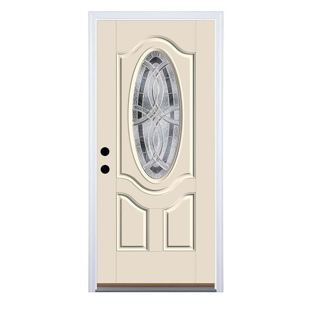 Benchmark Doors TerraCourt 36 in x 80 in Fiberglass Oval Lite Left Hand Inswing Ready to Paint Unfinished Prehung
