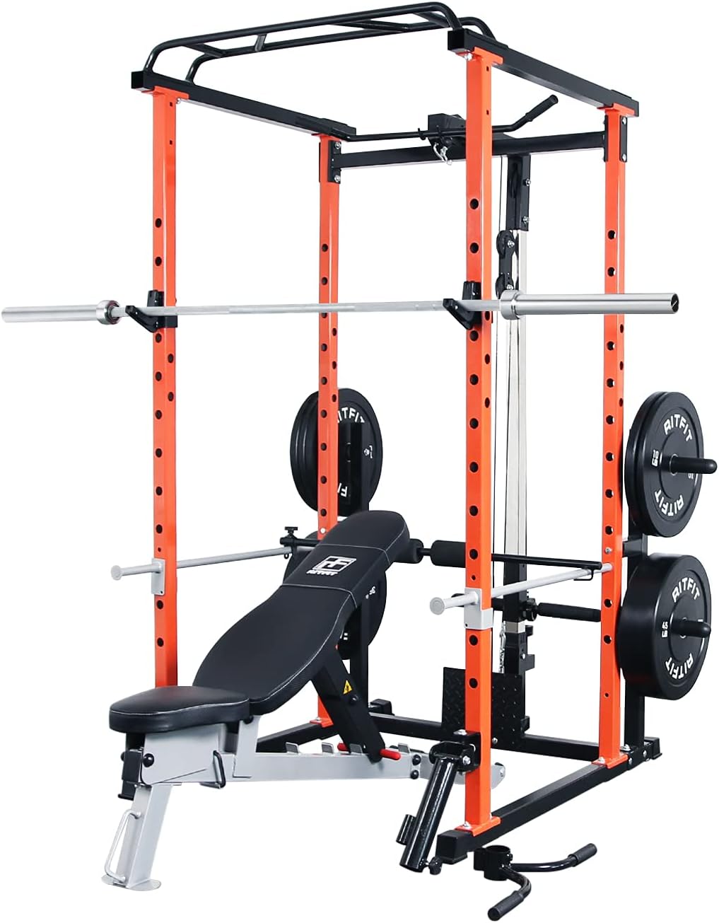 Garage Home Gym Package Includes Optional 1000LBS Power Cage with LAT Pull Down Weight Bench Barbell Set with Olympic