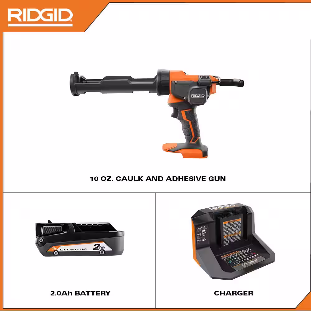 18V Cordless 10 oz. Caulk Gun and Adhesive Gun Kit with 18V Lithium Ion 2.0 Ah Battery and