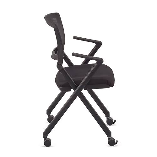 Signature Series Linear Nesting Chair with Vertical Mesh Back and Memory Foam Seat Dove Black Fabric Seat/Black Mesh