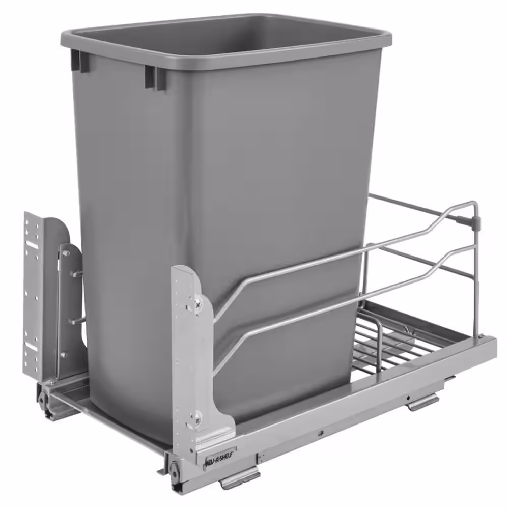 18.9375 in. H x 10.875 in. W x 22.25 in. D Single 35 Qt. Pull Out Silver Waste Container with Soft Close