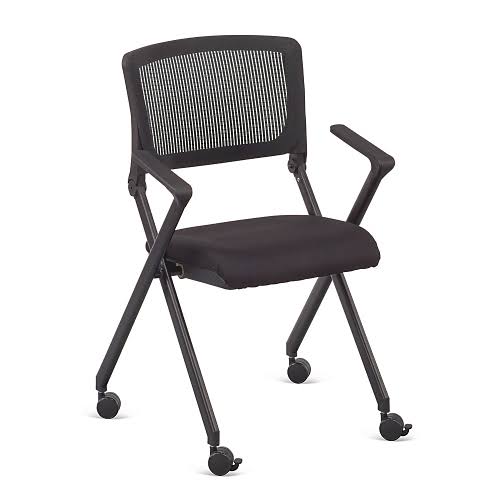 Signature Series Linear Nesting Chair with Vertical Mesh Back and Memory Foam Seat Dove Black Fabric Seat/Black Mesh