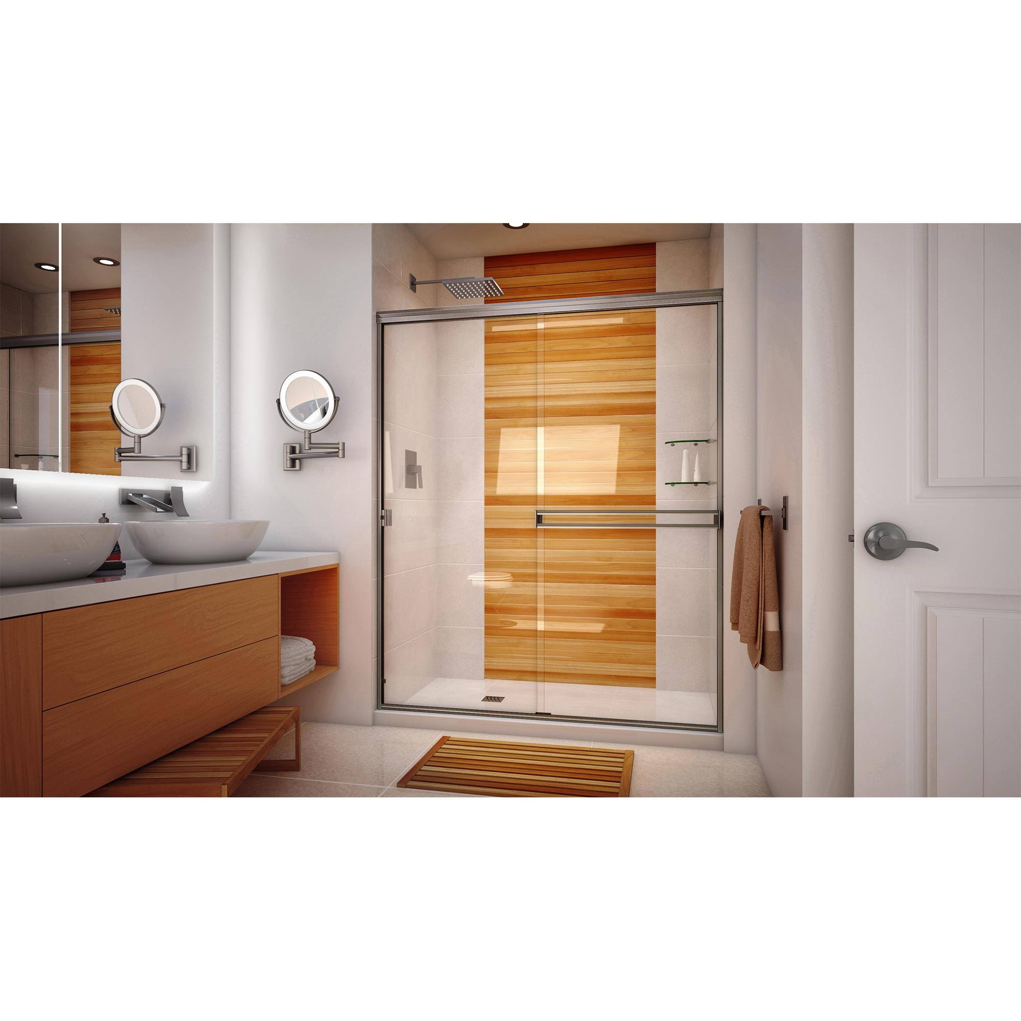 Shower Door SE58X6538BNCL 58x22 x 65x22 Bypass Semi Frameless Shower Door Hardware Finish: Brushed