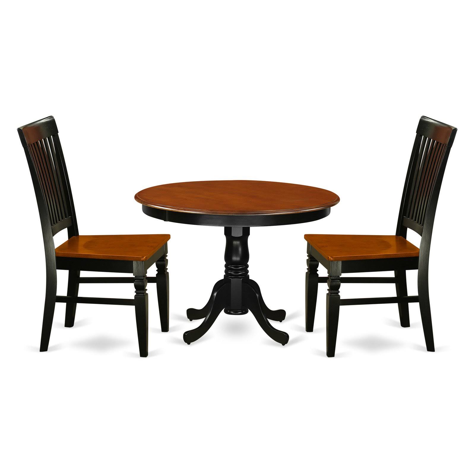 West Furniture Hartland 3 Piece Round Dining Table Set with Wood Chairs Black /