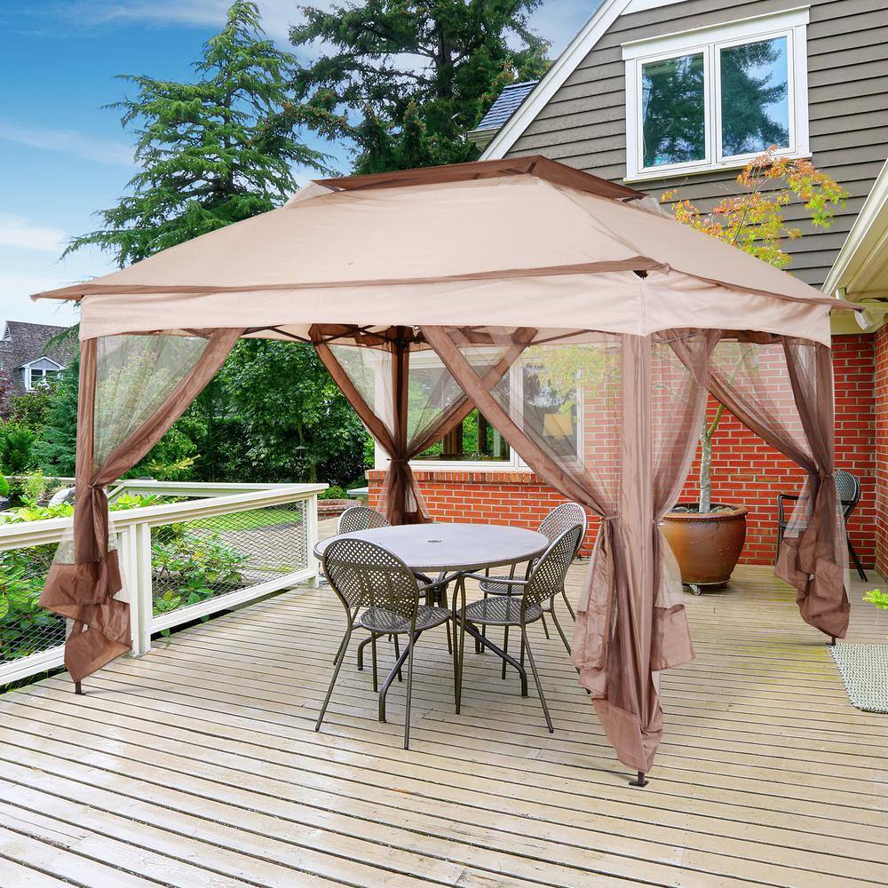 11 ft. x 11 ft. Outdoor 2 Tier Top Folding Portable Pop Up Gazebo with Removable Zippered Netting and Weather
