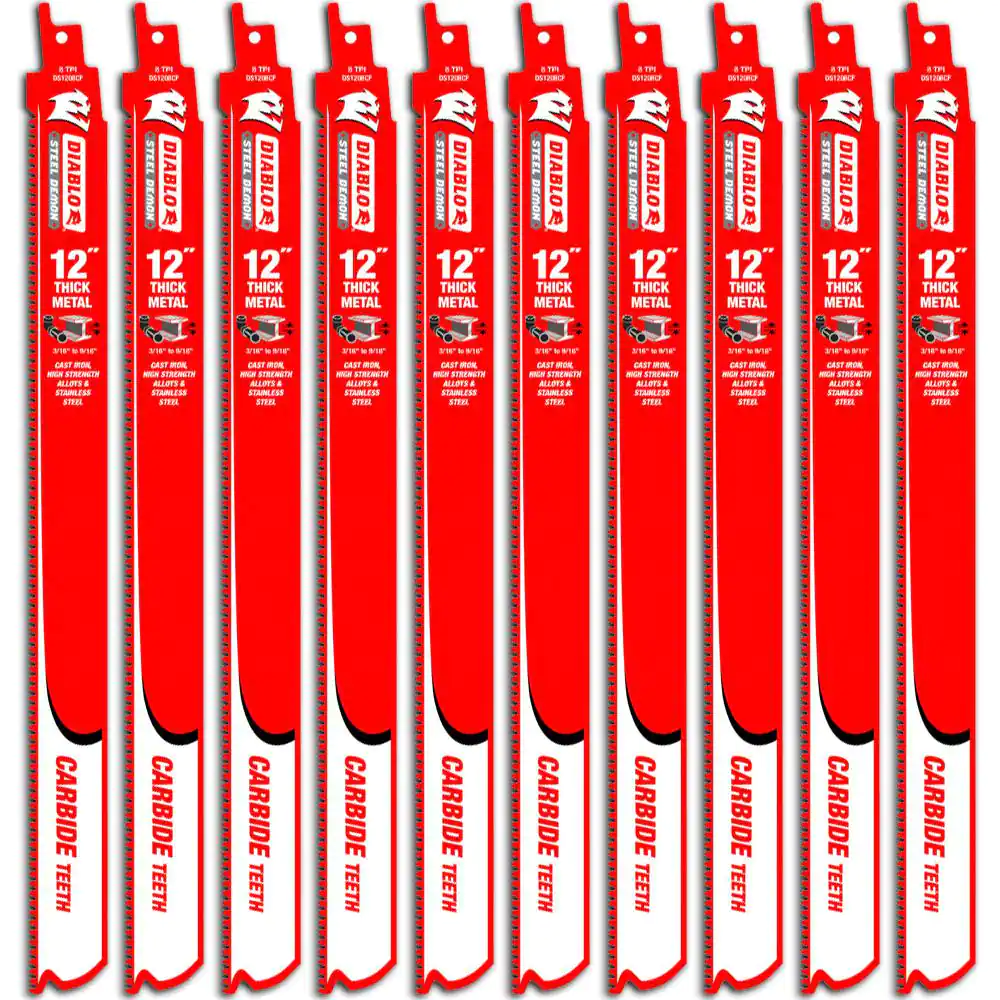 12 in. 8 TPI Steel Demon Carbide Reciprocating Saw Blades for Thick Metal Cutting