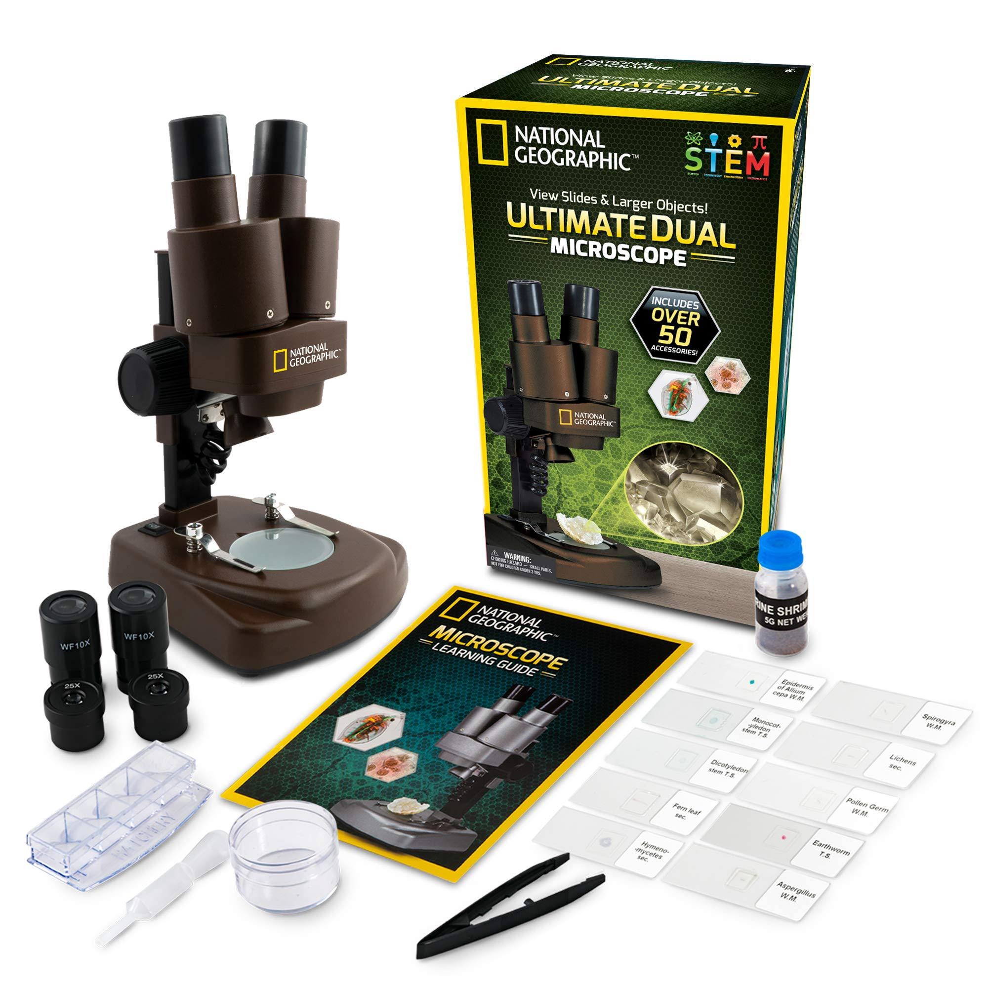Geographic Dual LED Student Microscope 50 PC Science Kit Includes Set of 10 Prepared Biological u0026 10 Blank