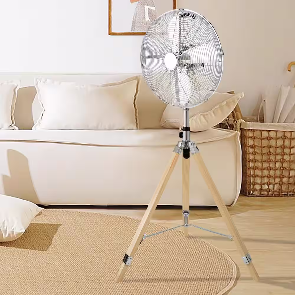 16 Inch Silver Retro Tripod Fan Nostalgic Vertical Fan with Adjustable Height 3 Speeds