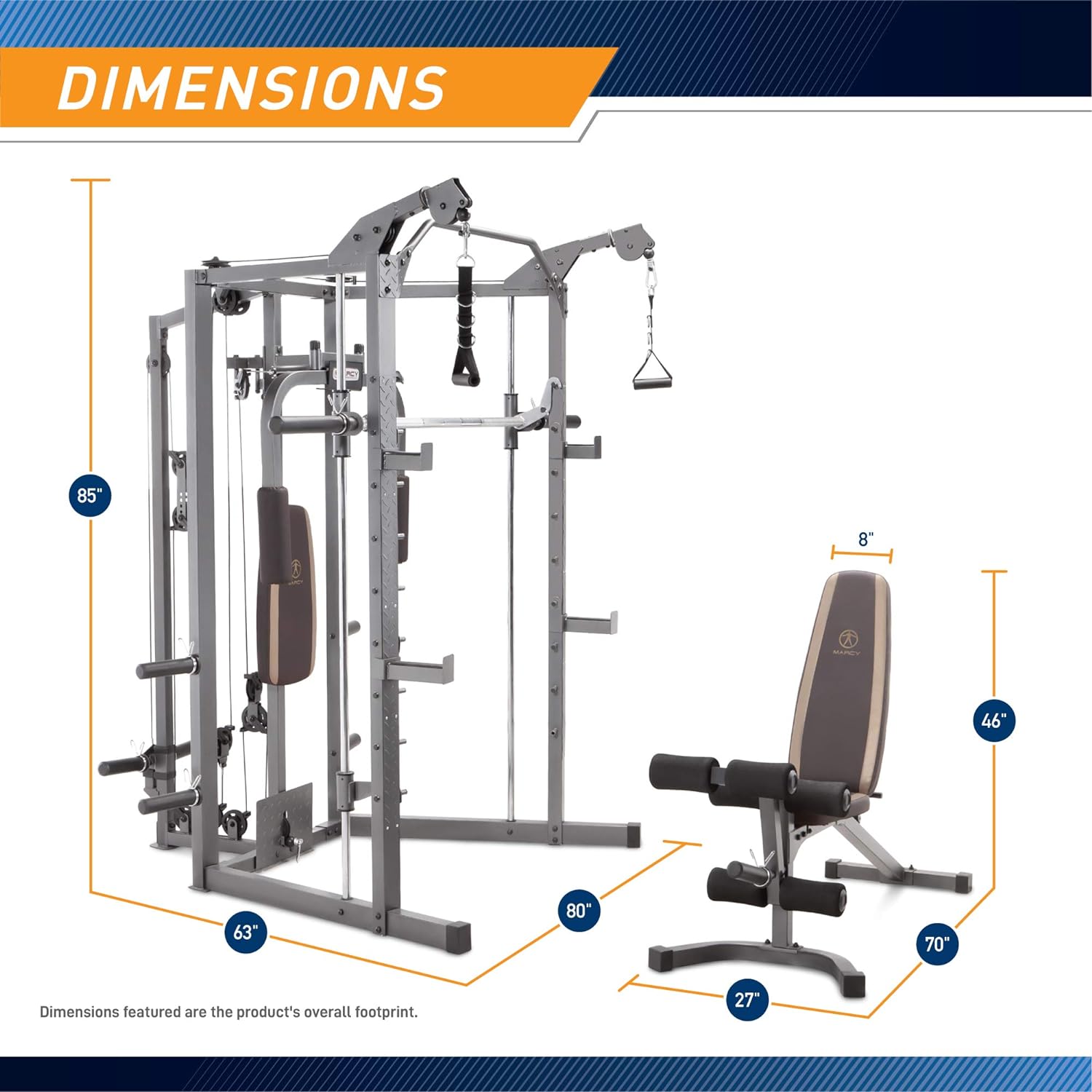 Smith Cage Machine with Workout Bench and Weight Bar Home Gym Equipment