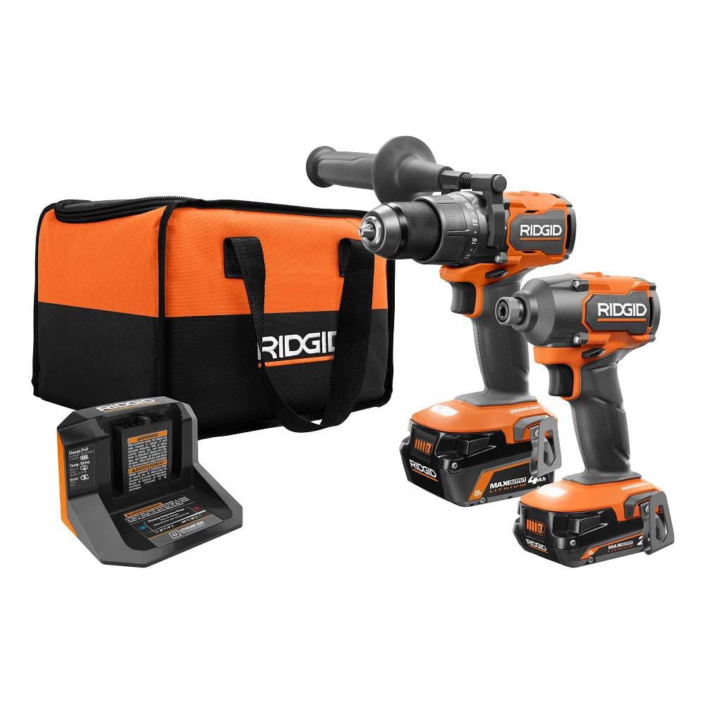 18V Brushless Cordless 2 Tool Combo Kit with Hammer Drill Impact Driver (2) Batteries Charger and Bag