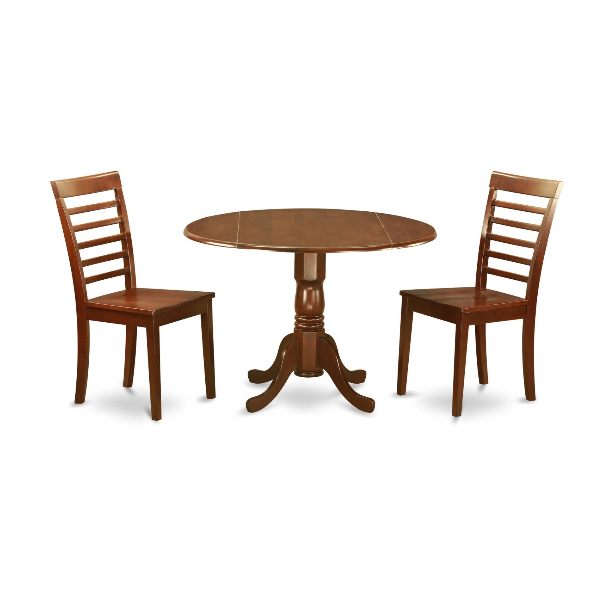 West Furniture DLML3 MAH W 3 PC Small Kitchen Table and Chairs set drop Leaf Table and 2 Kitchen Chairs