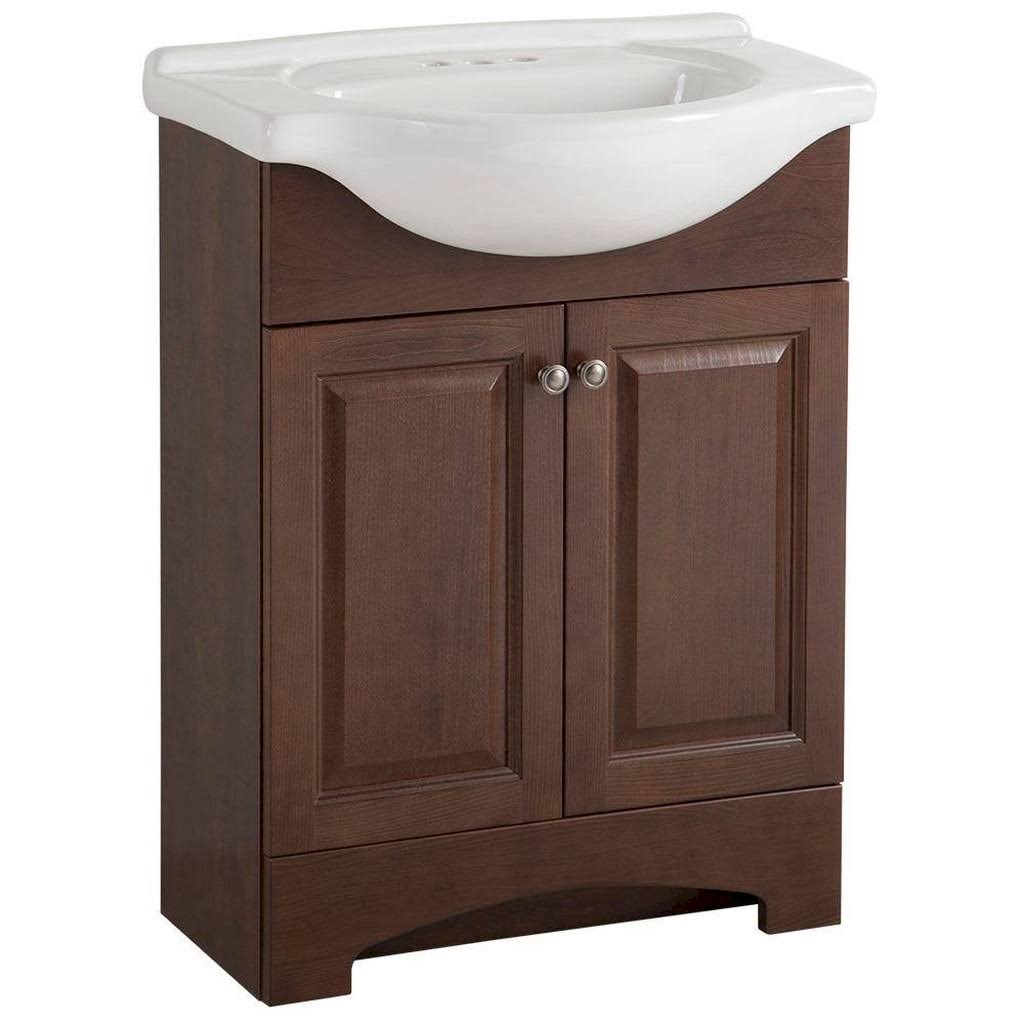 Bay Chelsea 26 in. W x 36 in H x 18 in. D Bathroom Vanity in Cognac with Porcelain Vanity Top in White with White
