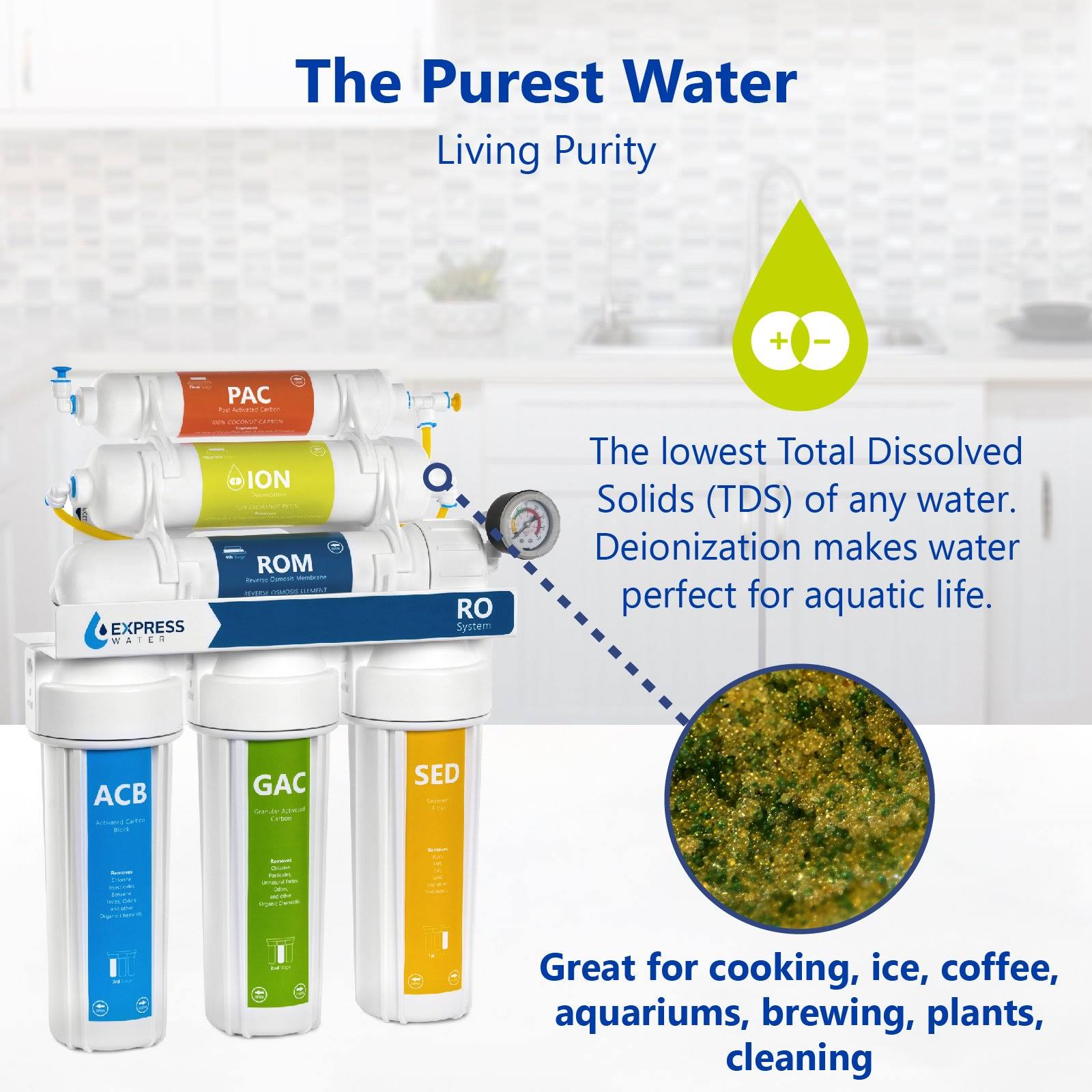 Water 6 Stage Undersink REVERSE Osmosis Water Filter System RO di Deionization Gauge 100 GPD