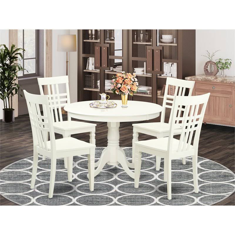 West Furniture 5 PC Set with A Round Dinette Table and 4 Wood Dinette Chairs in Linen
