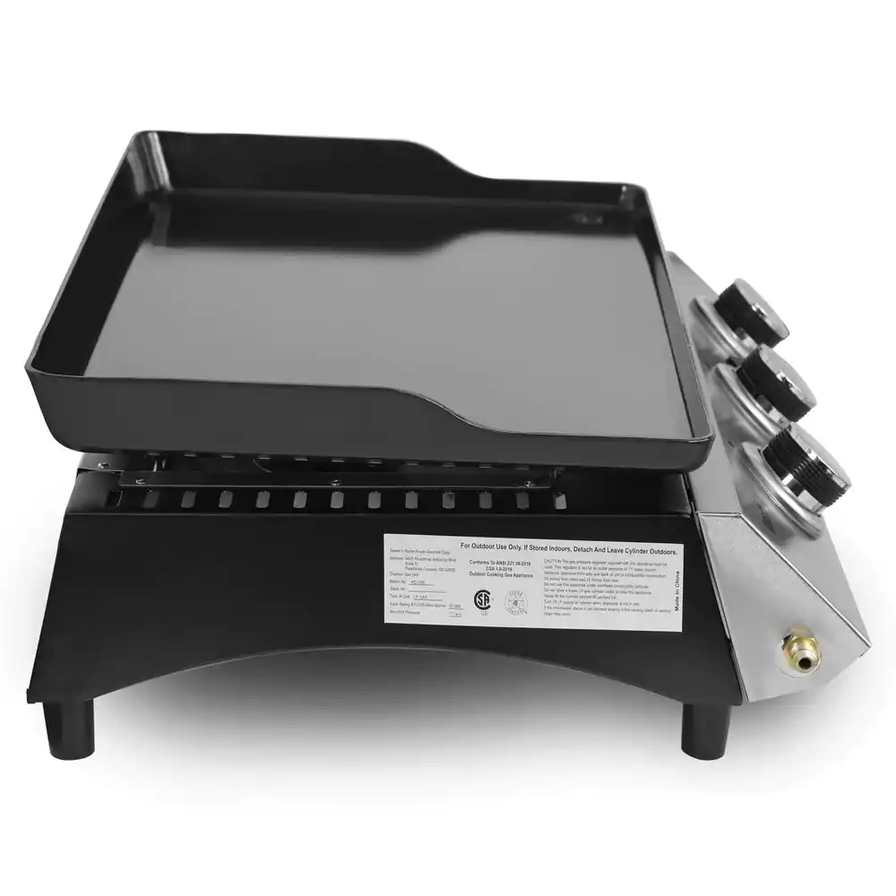 Gourmet 3 Burner 26 400 BTU Portable Gas Grill in Silver with Griddle Flat Top for Outdoor Camping Tailgating