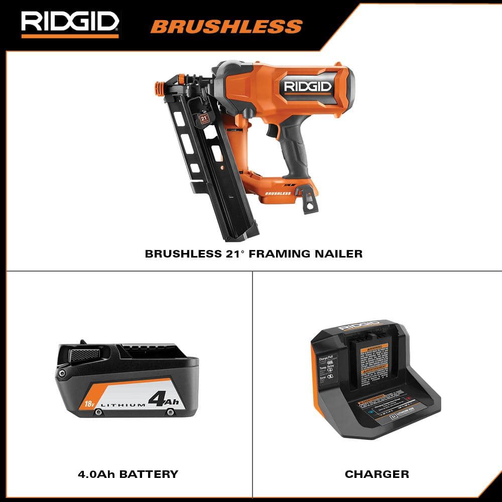 18V Brushless Cordless 21�ć 3 1/2 in. Framing Nailer Kit with 4.0 Ah Battery and Charger