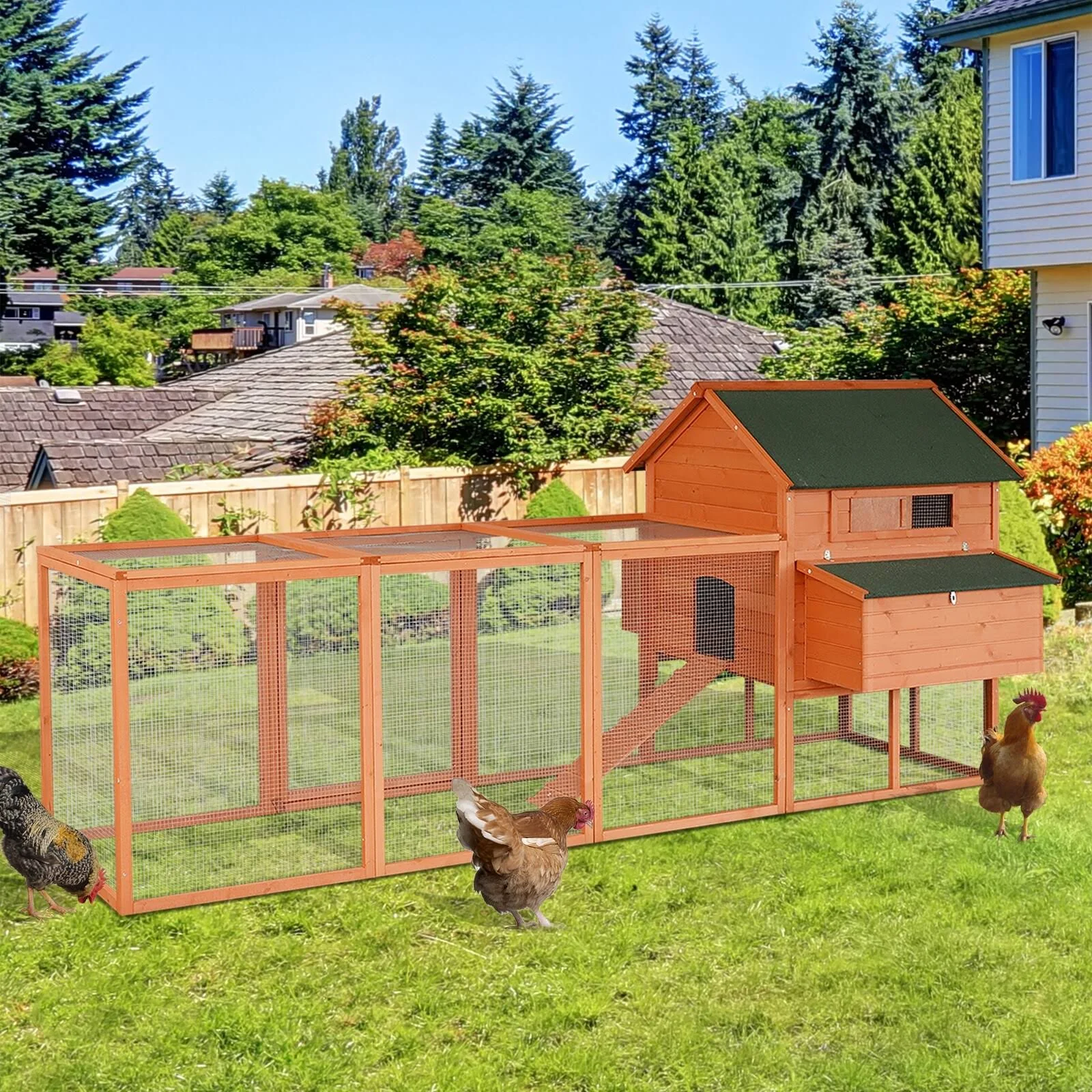 XL Solid Wood Deluxe Outdoor Lockable Chicken Coop Kit with Nesting Box and Run