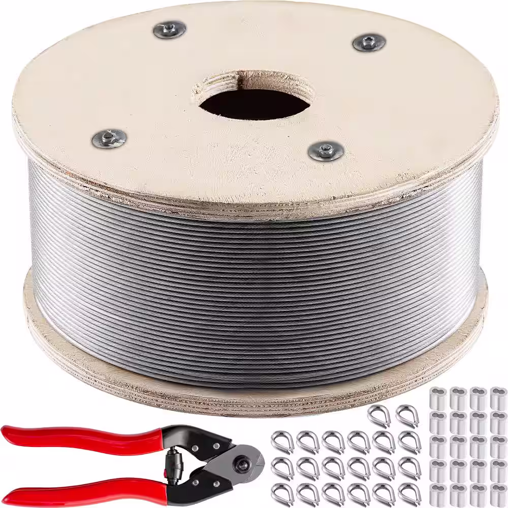 1000 ft. x 1/8 in. Cable Railing Kit 2100 lbs. Loading Stainless Steel Rope with Wire Cutter Sheath for Railing