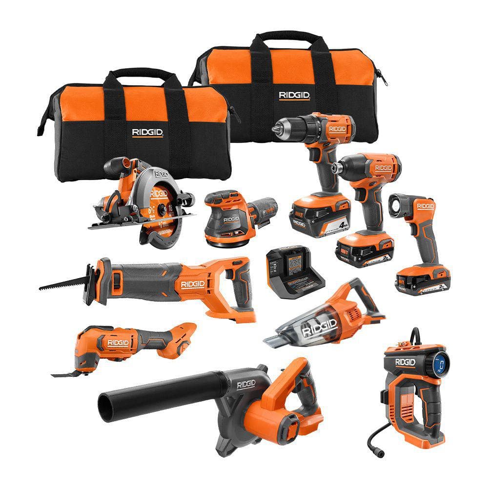 18V Cordless 10 Tool Combo Kit with (2) 2.0 Ah Battery (1) 4.0 Ah Battery Charger and Bag