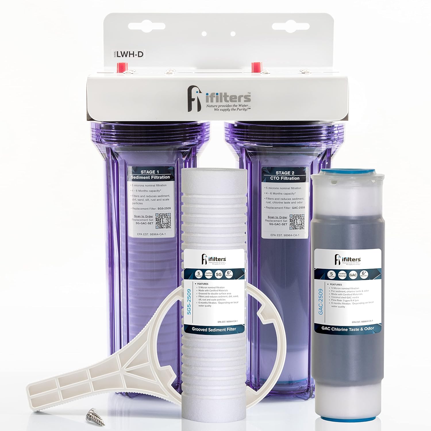 Whole House Water Filter 2 Stage Removes Sediment CTO and More Minimal Pressure Drop City and Well