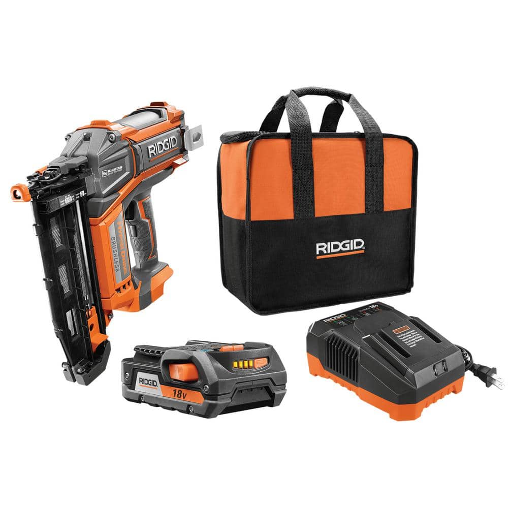 18V Brushless Cordless HYPERDRIVE 16 Gauge 2 1/2 in Straight Finish Nailer 2 Ah Battery Charger Belt Clip and Bag