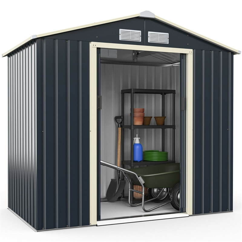 x 4’ Outdoor Metal Storage Shed with 4 Vents Sliding Double Lockable Doors for Garden