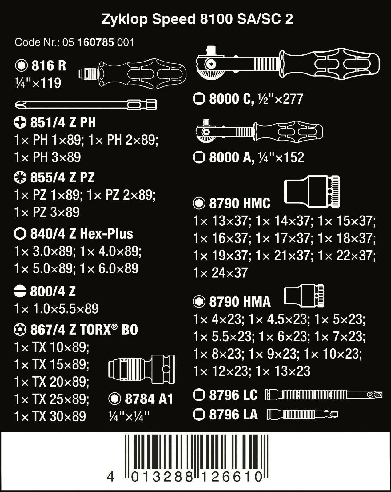 05160785001 8100 SA/SC 2 Zyklop Speed Ratchet Set 1/4x22 Drive and 1/2x22 Drive Metric 43